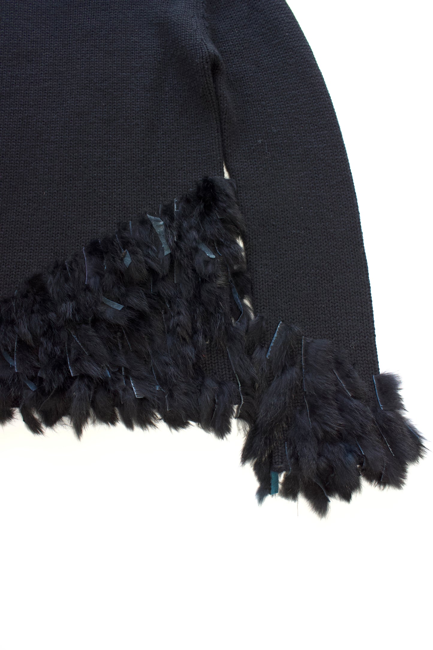 Vintage black sweater with fur fringe