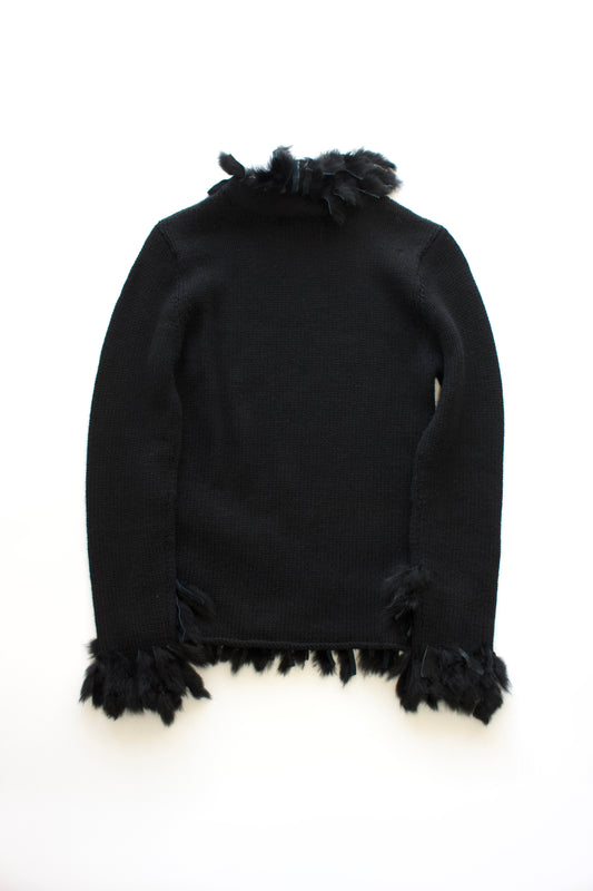 Vintage black sweater with fur fringe