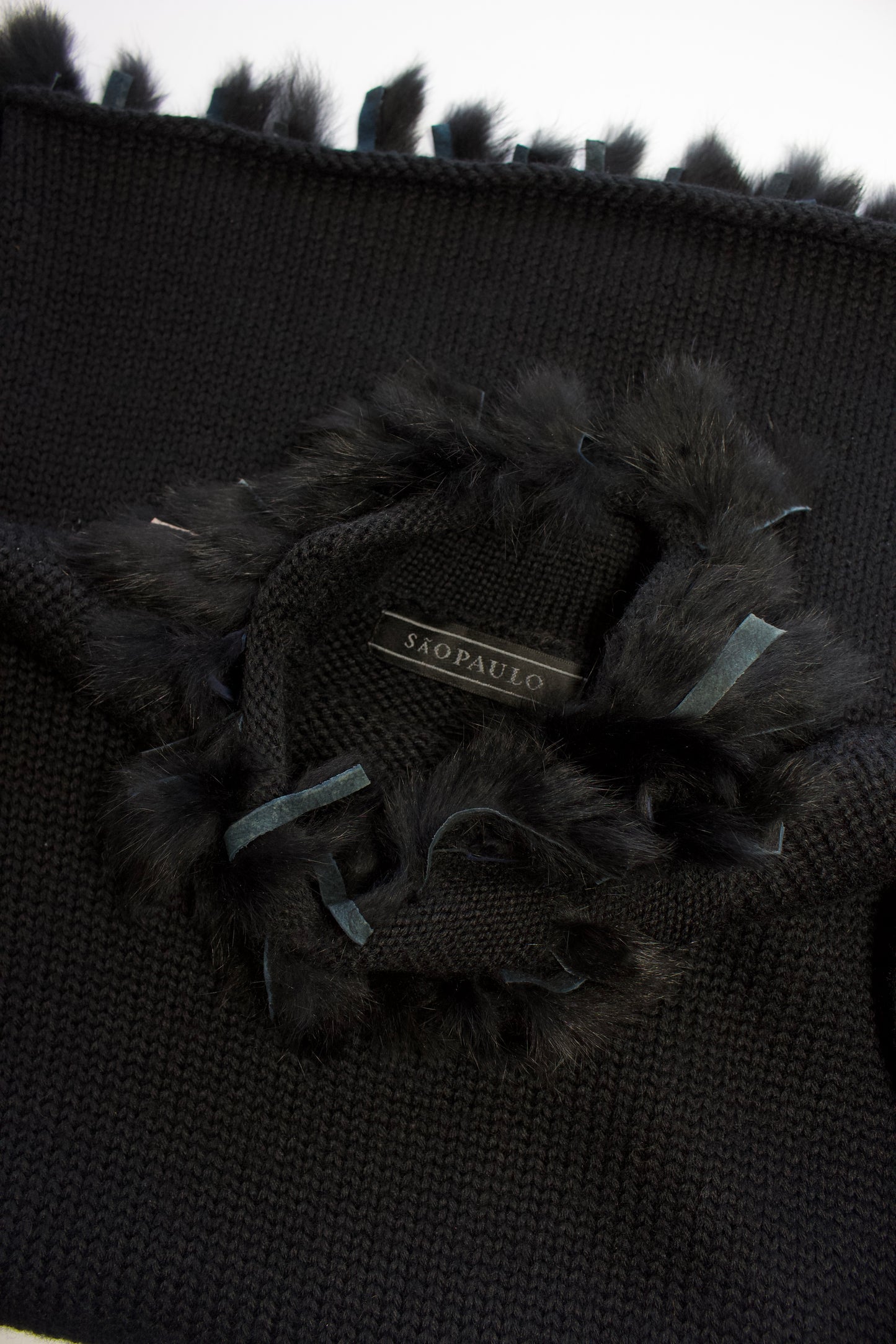 Vintage black sweater with fur fringe