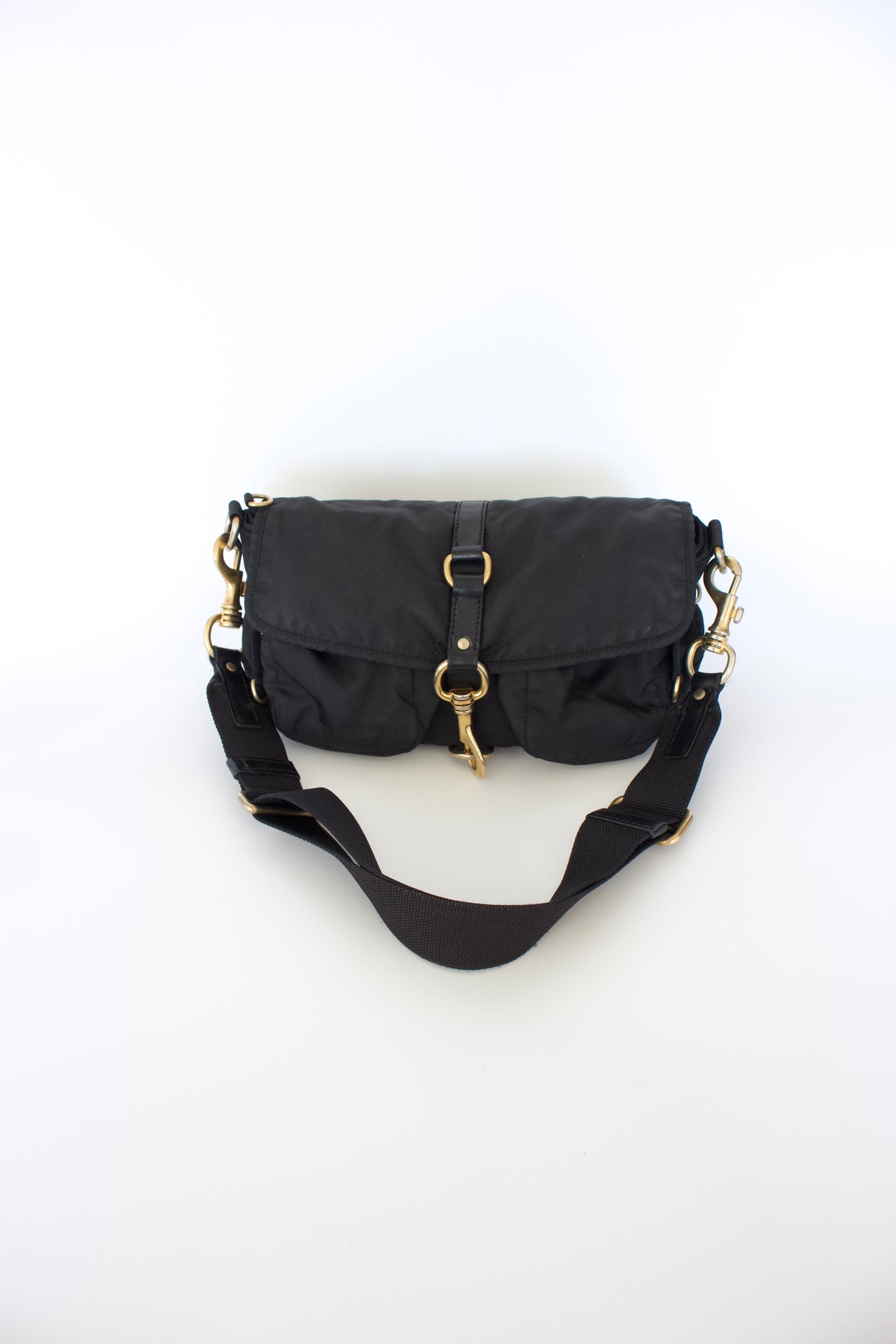 Miu Miu 2000s black nylon crossbody with carabiner