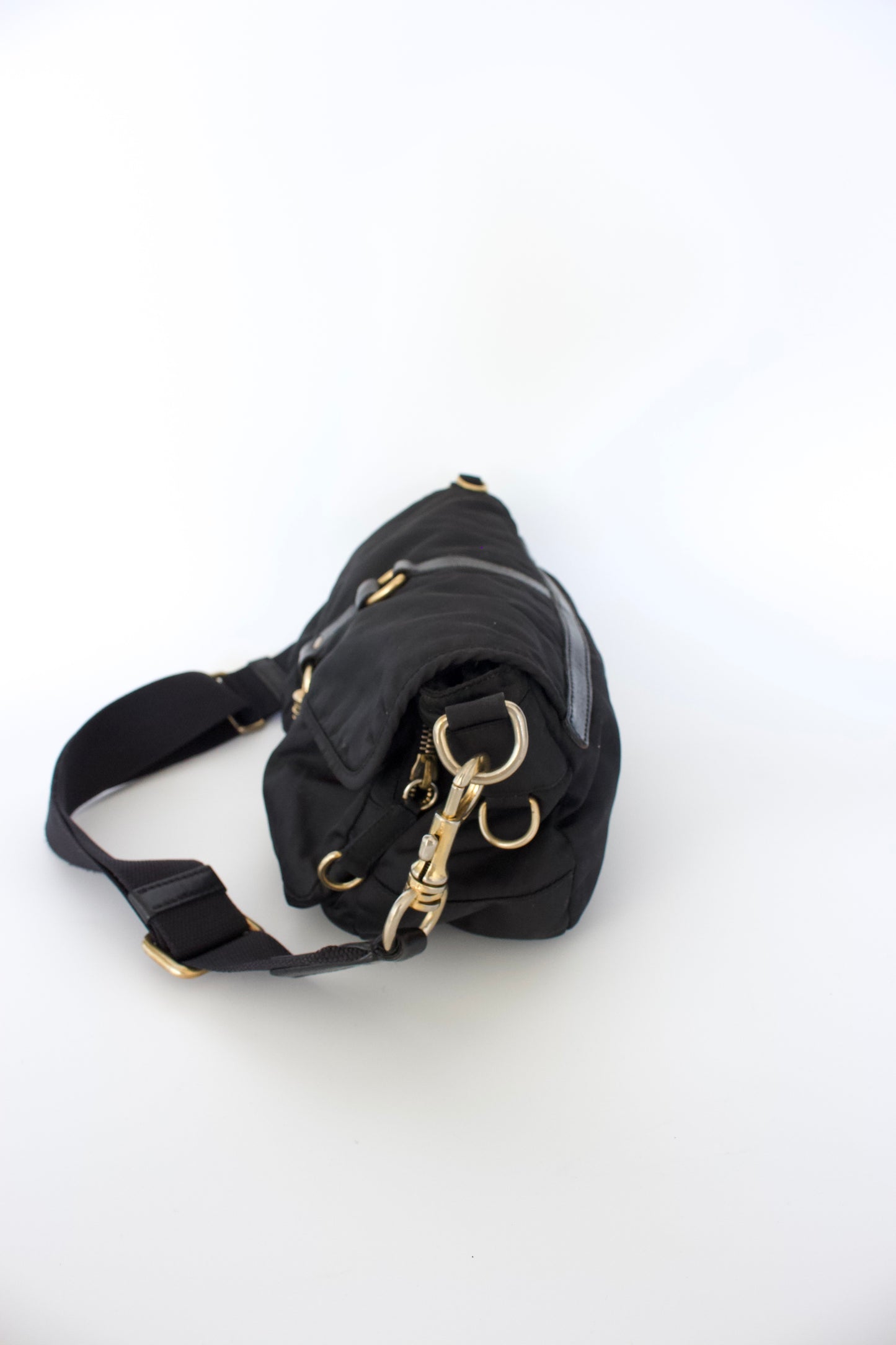 Miu Miu 2000s black nylon crossbody with carabiner