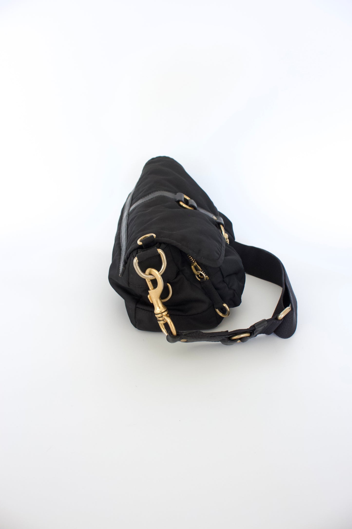 Miu Miu 2000s black nylon crossbody with carabiner