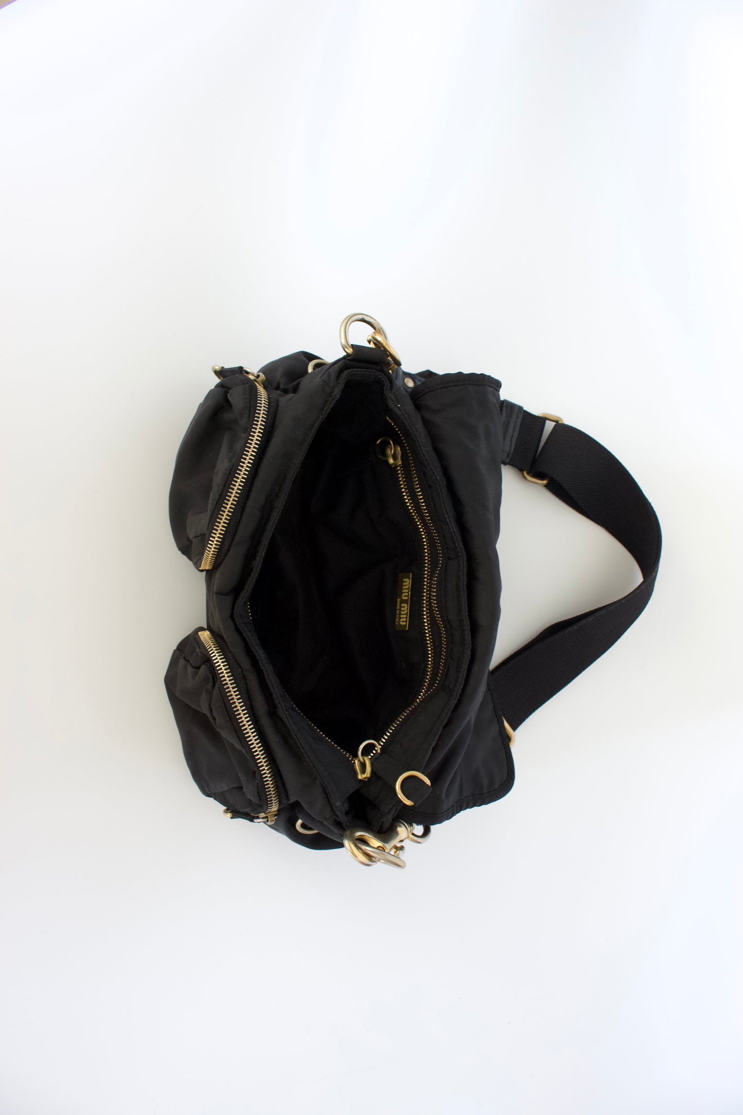 Miu Miu 2000s black nylon crossbody with carabiner