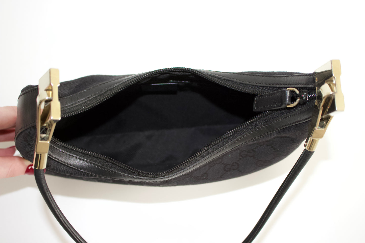 Gucci Tom Ford era black monogram canvas and leather bag