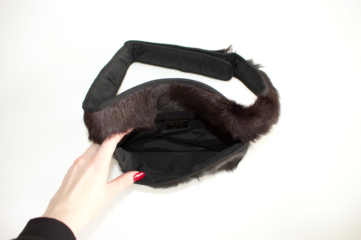 Prada FW1999 black goat fur belt bag