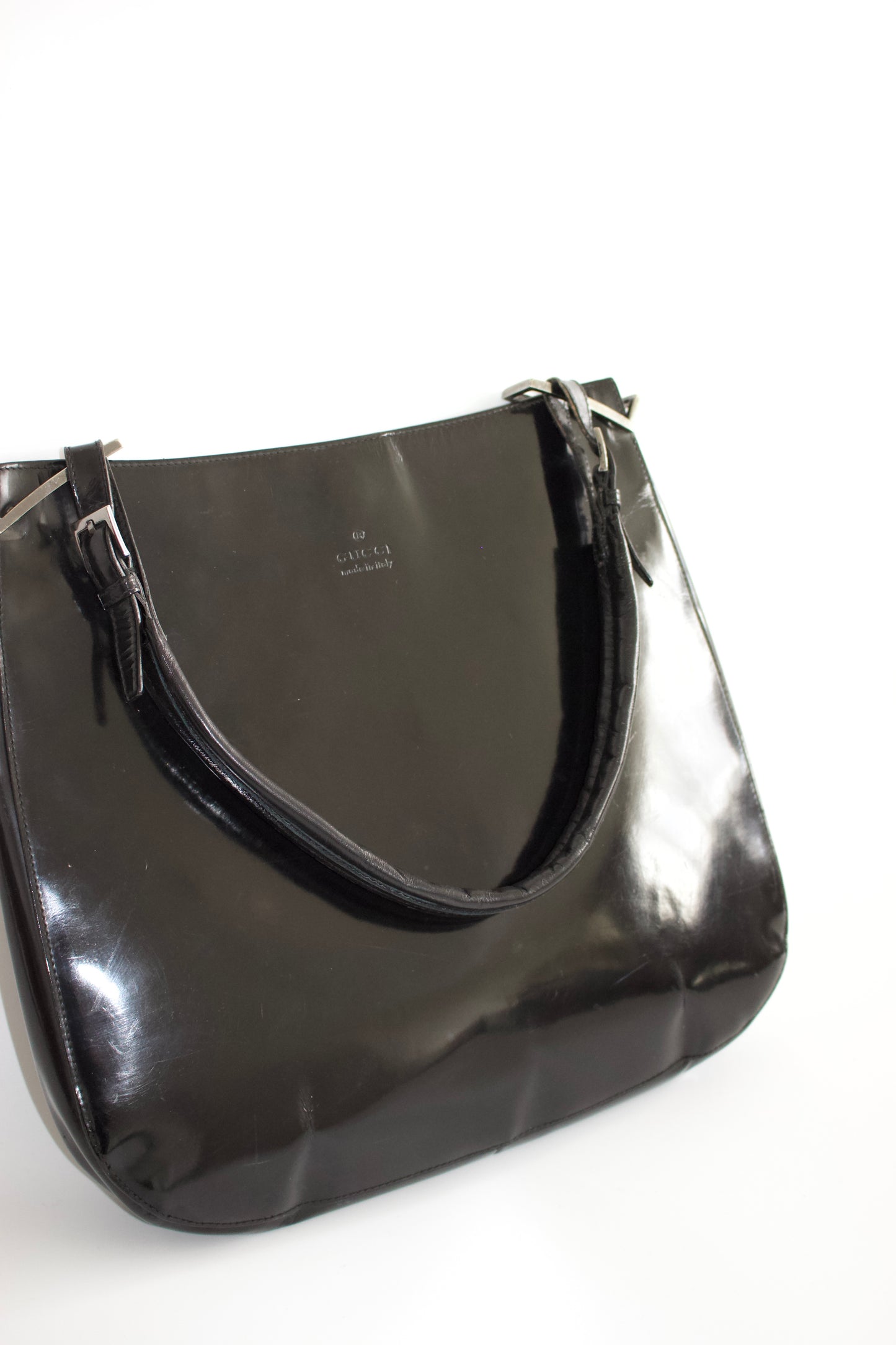 Gucci FW1998 Tom Ford era black glossy leather hobo