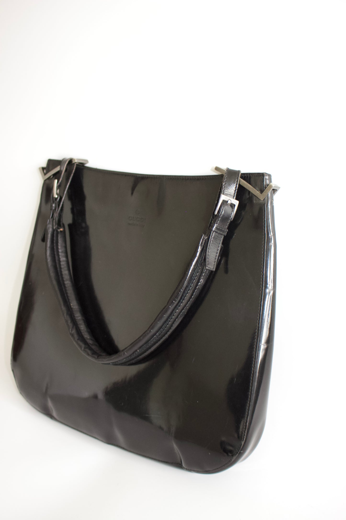 Gucci FW1998 Tom Ford era black glossy leather hobo