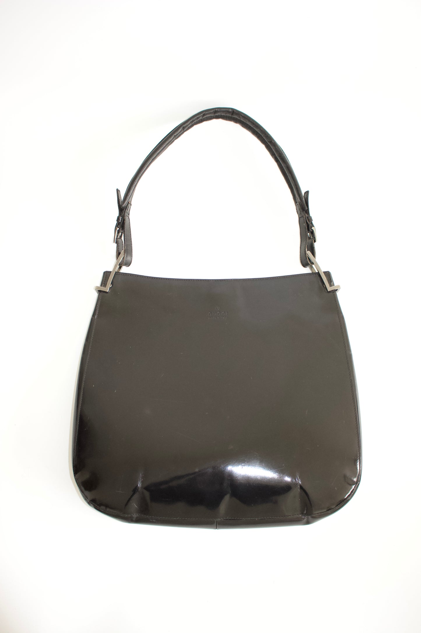 Gucci FW1998 Tom Ford era black glossy leather hobo