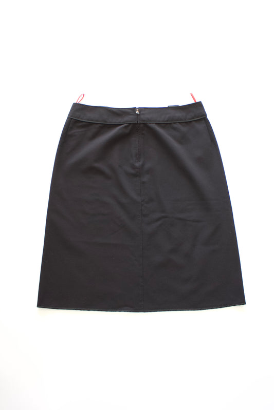 Prada 2000s black polyester belted midi-skirt
