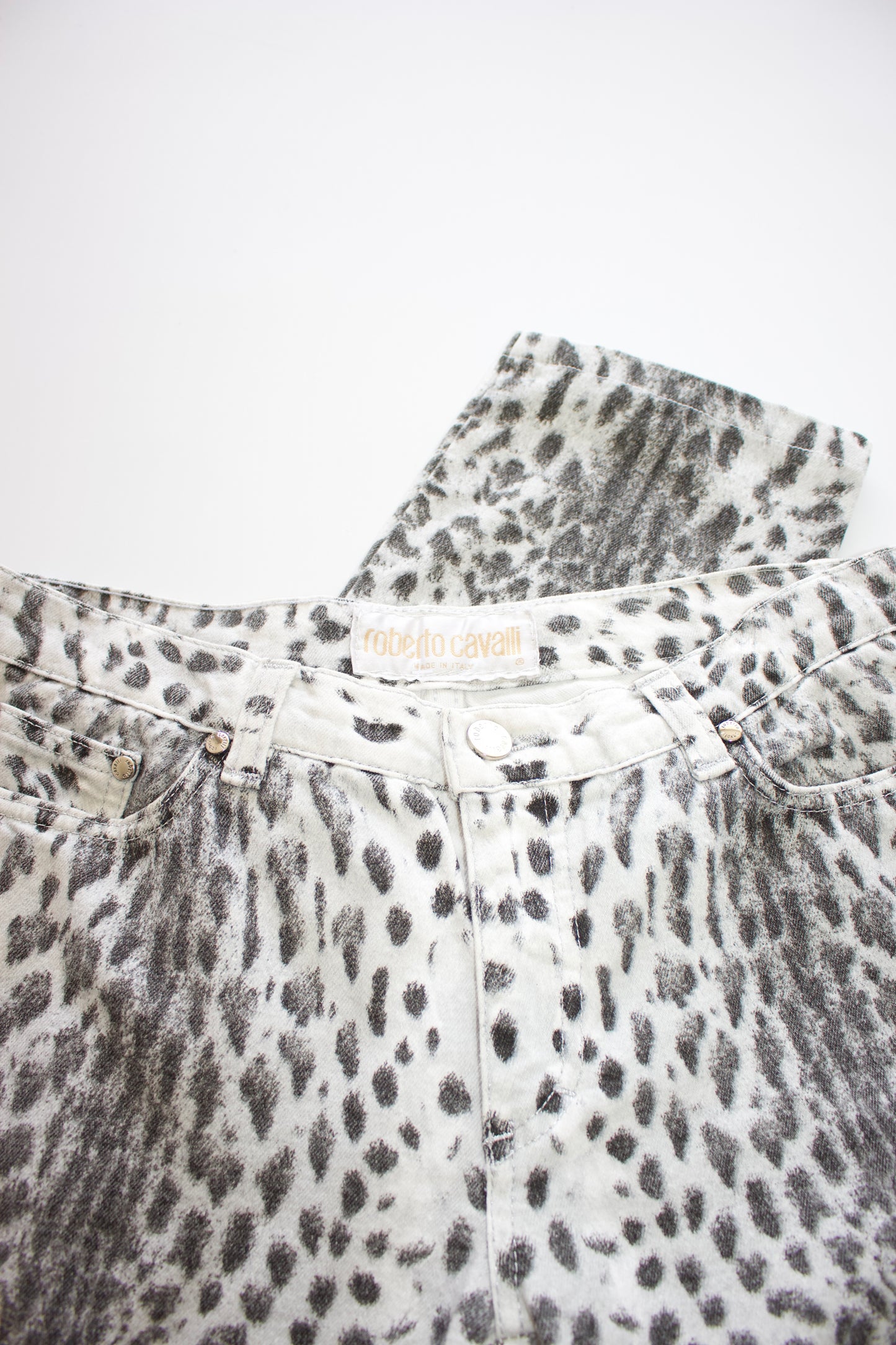Roberto Cavalli cheetah print jeans