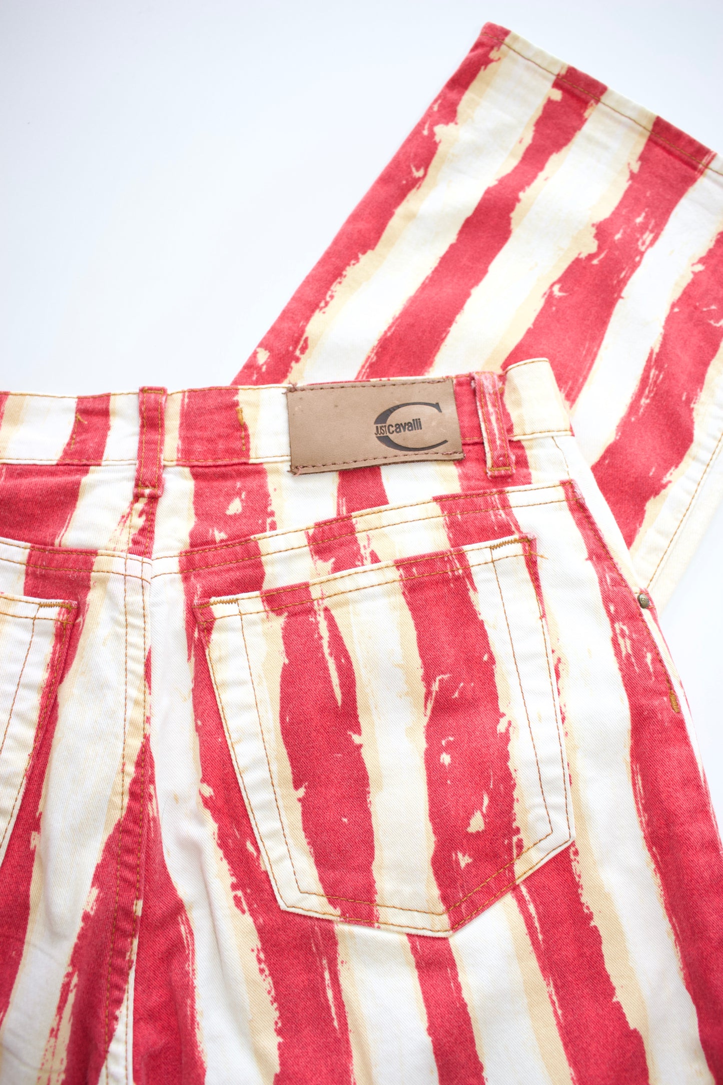 Roberto Cavalli red and white striped jeans