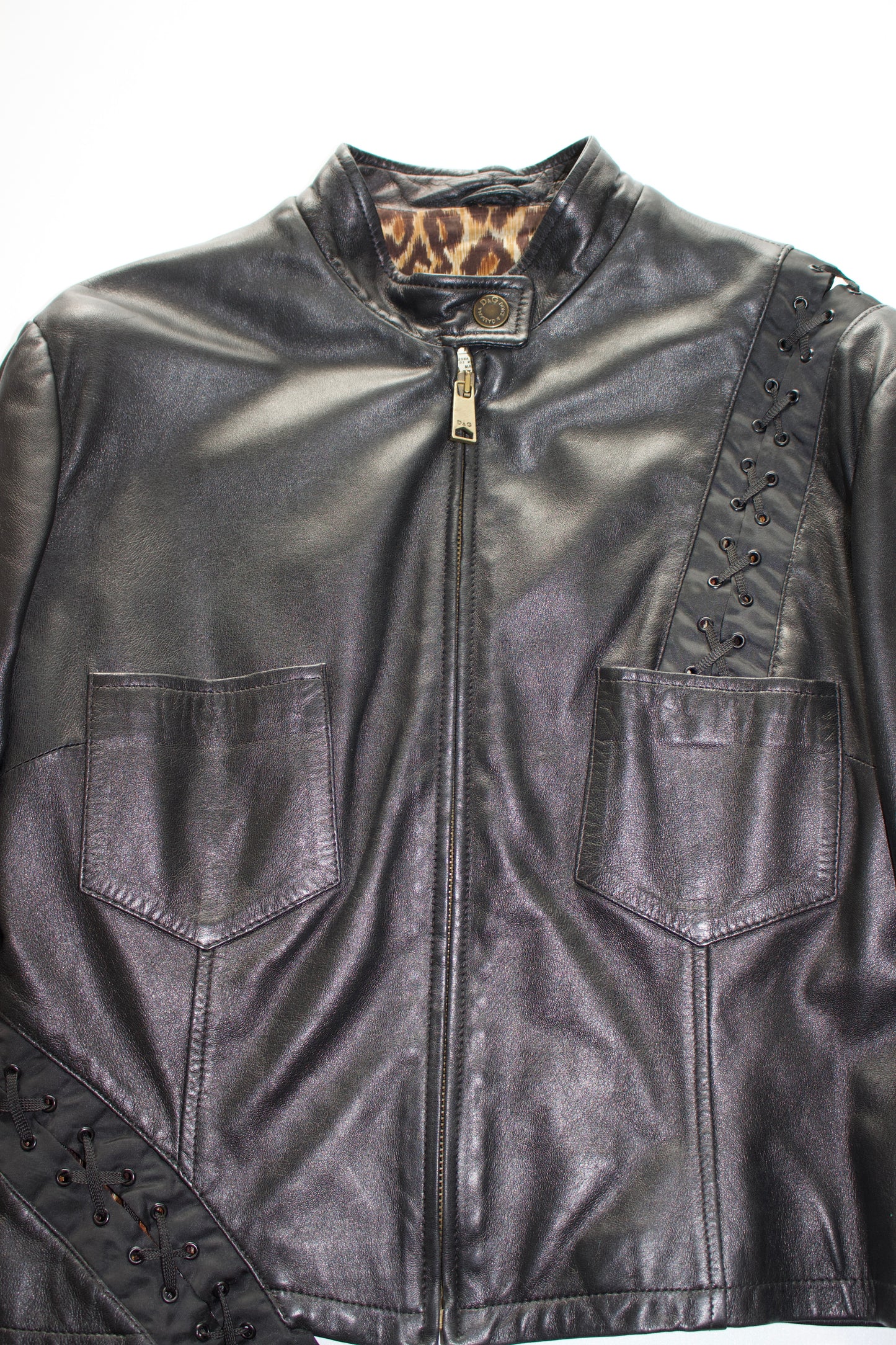 Dolce & Gabbana SS 2002 black leather jacket with laces