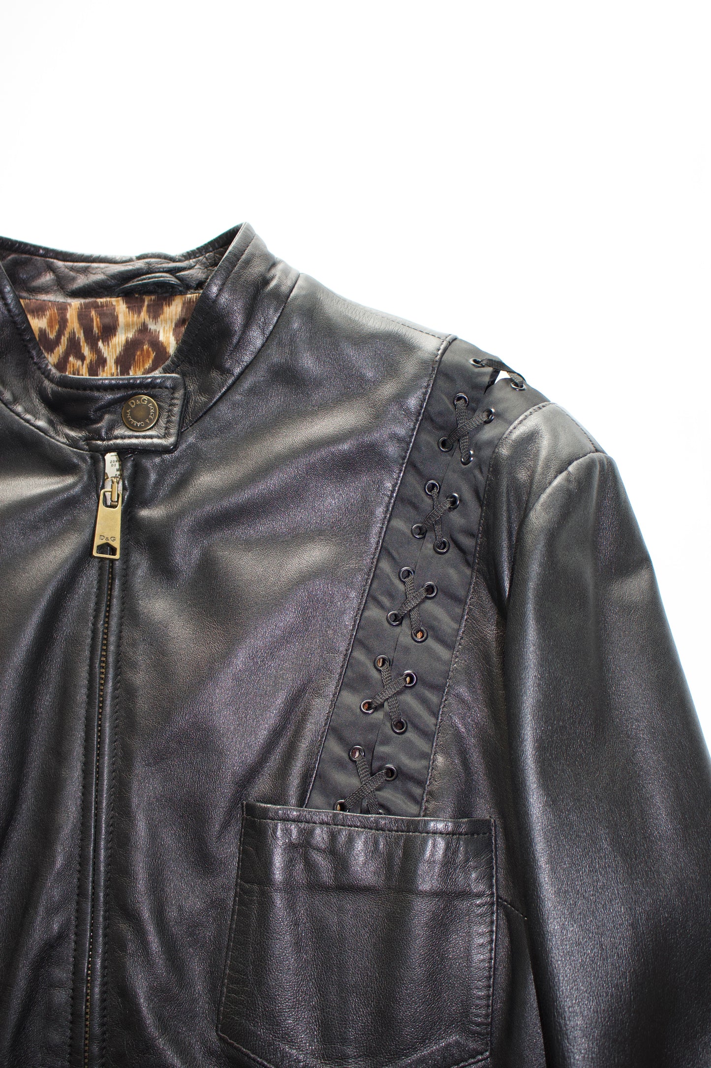 Dolce & Gabbana SS 2002 black leather jacket with laces