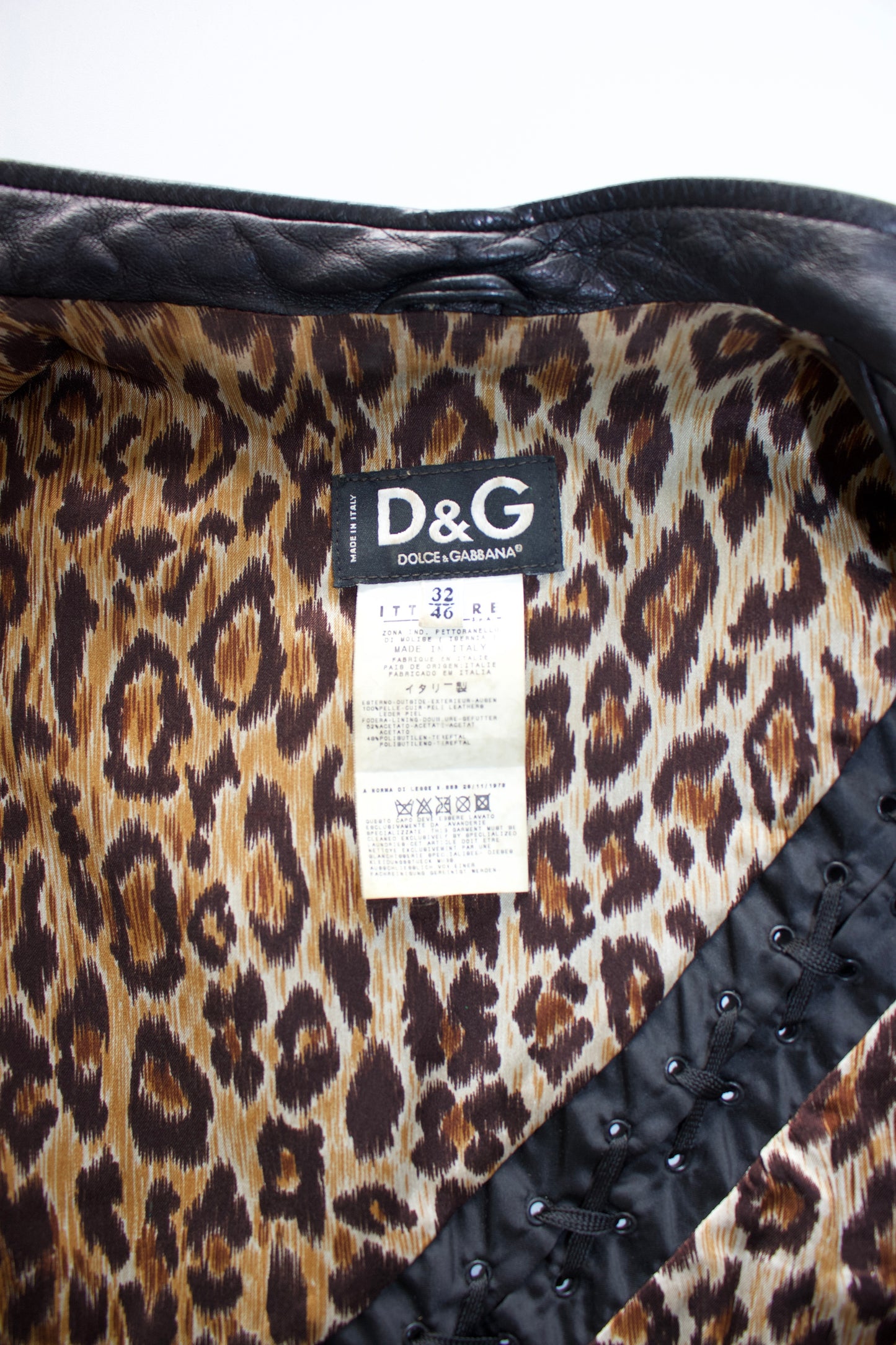 Dolce & Gabbana SS 2002 black leather jacket with laces