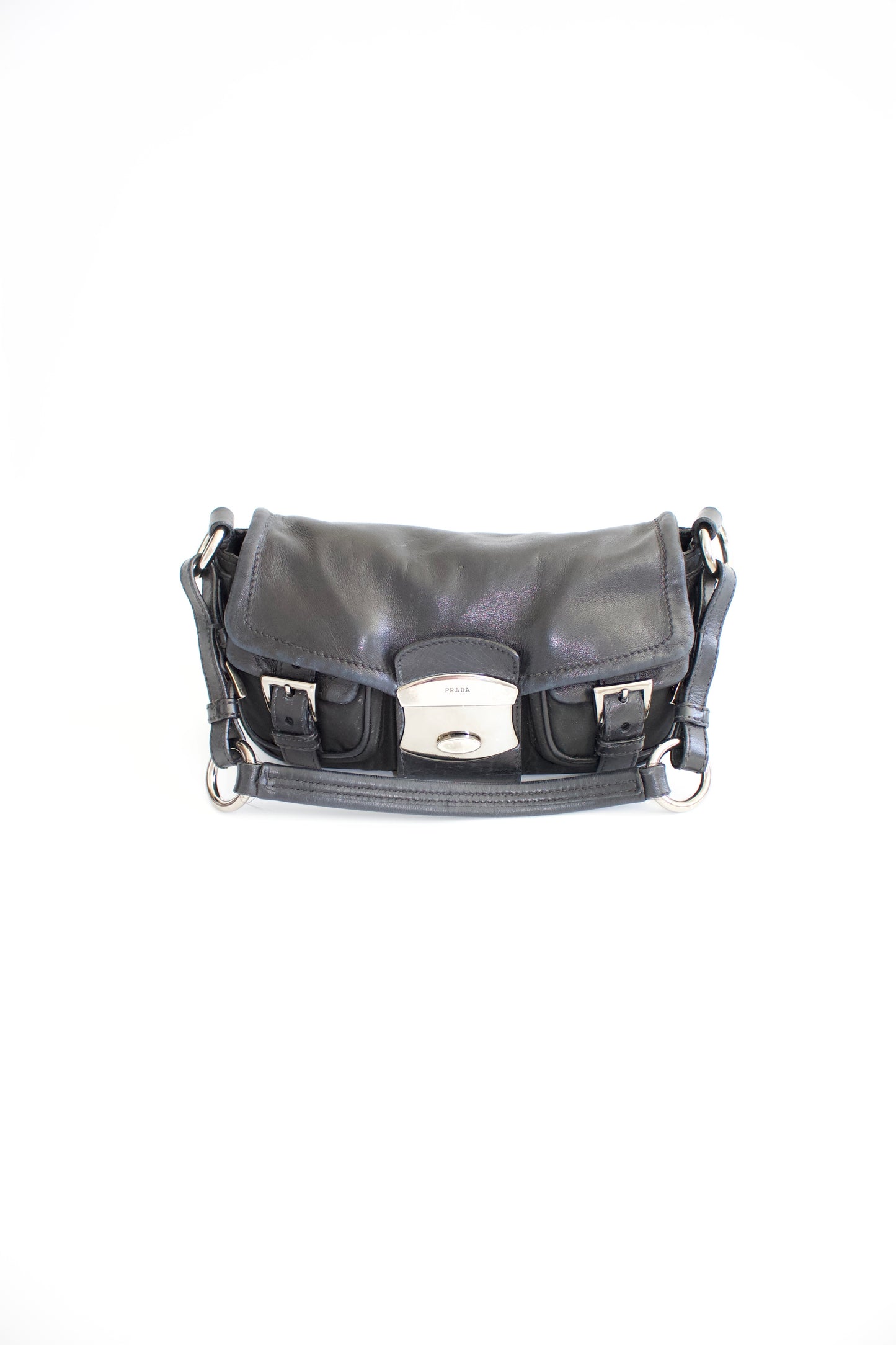 Prada 2000s black nylon & leather baguette