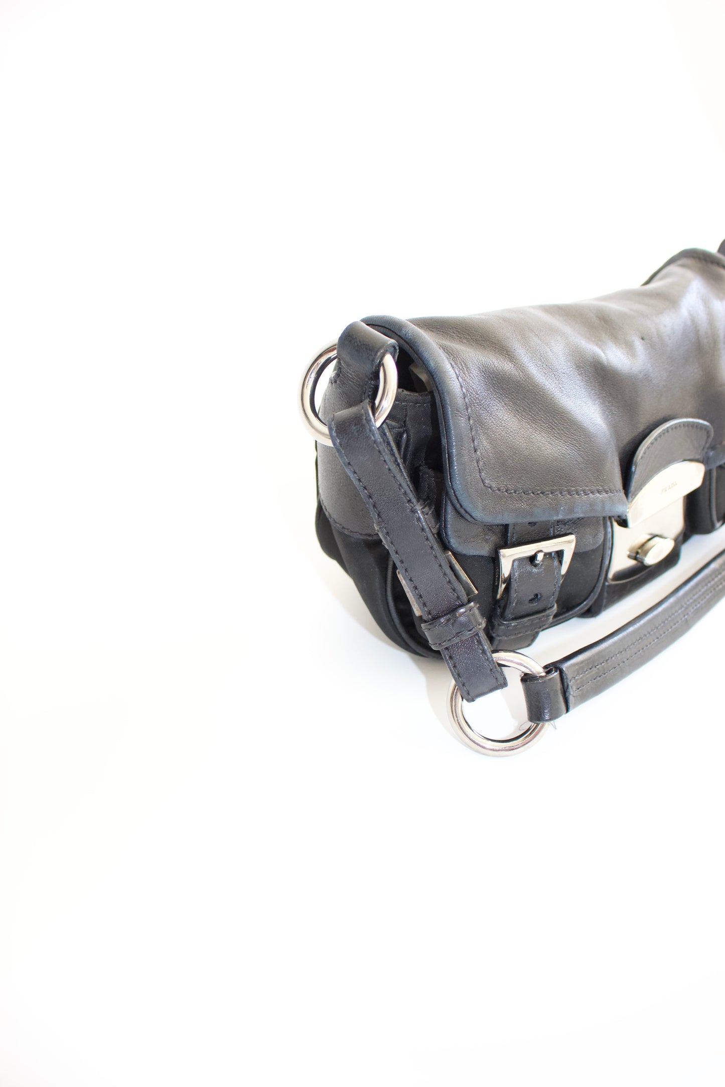 Prada 2000s black nylon & leather baguette