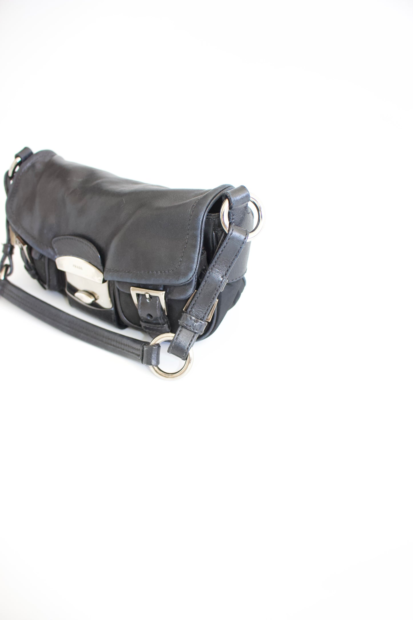 Prada 2000s black nylon & leather baguette