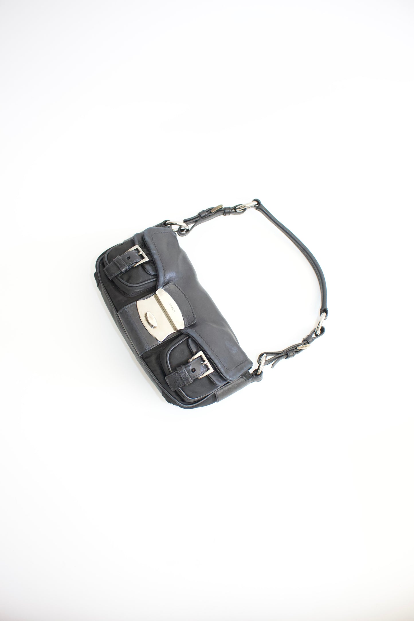 Prada 2000s black nylon & leather baguette