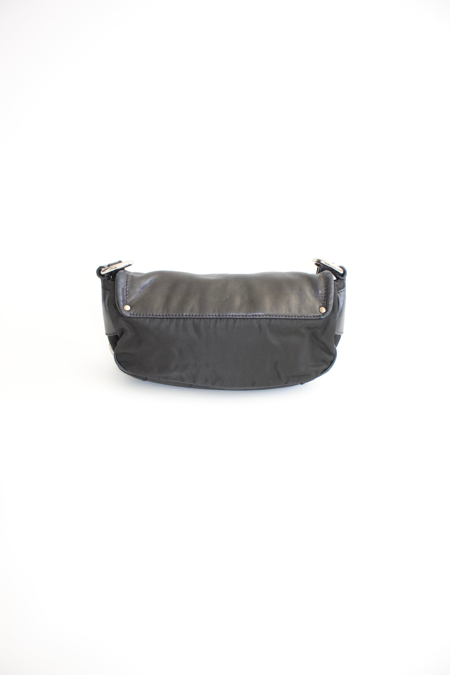 Prada 2000s black nylon & leather baguette