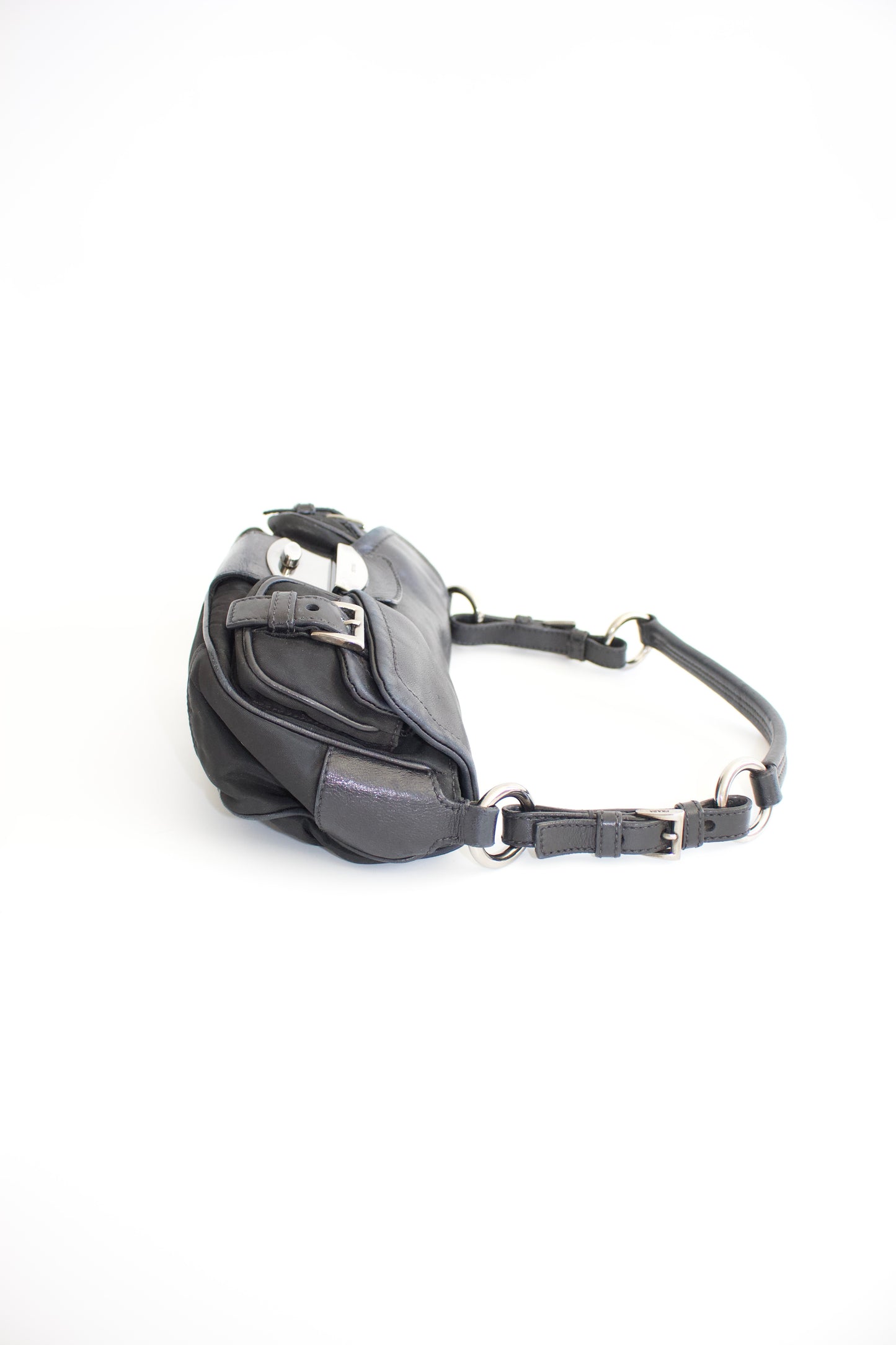 Prada 2000s black nylon & leather baguette