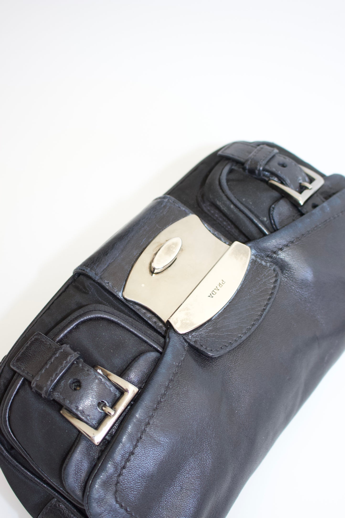 Prada 2000s black nylon & leather baguette