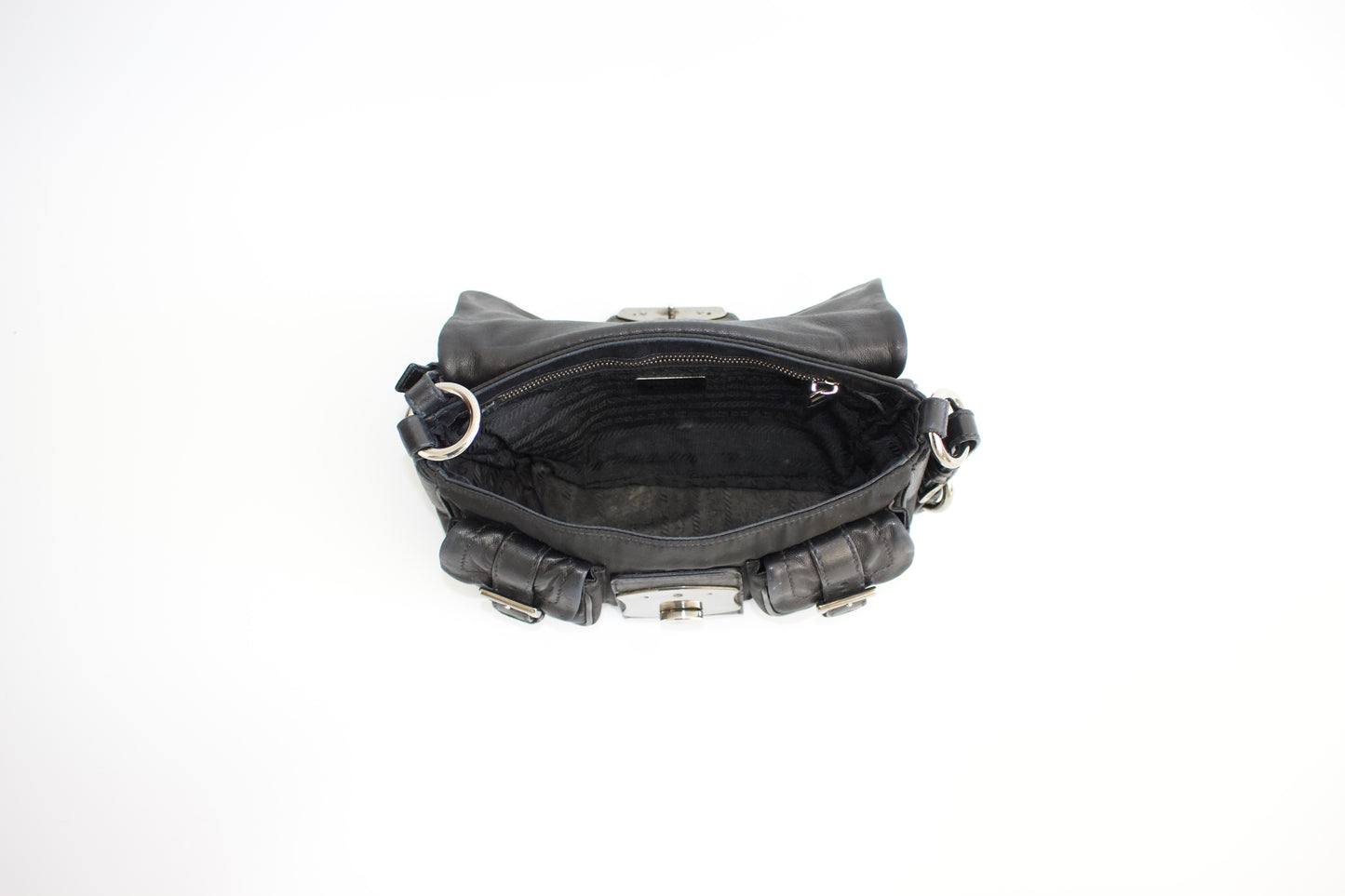 Prada 2000s black nylon & leather baguette