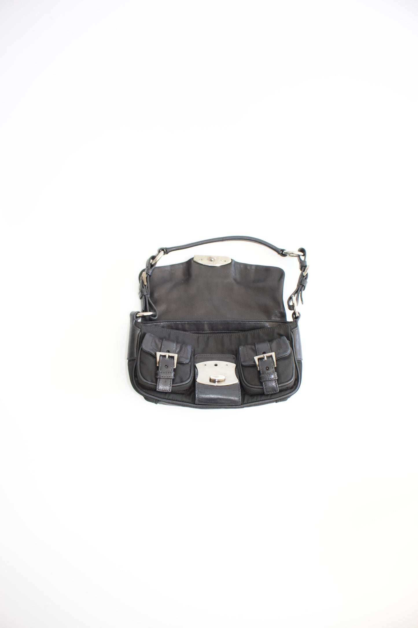 Prada 2000s black nylon & leather baguette