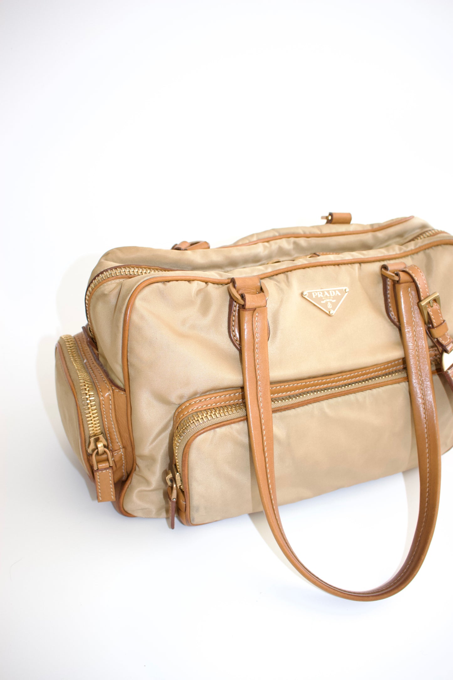 Prada SS 2004 leather and nylon shoulder bag