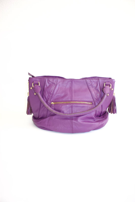 Miu Miu purple woven leather shoulder bag with tassels