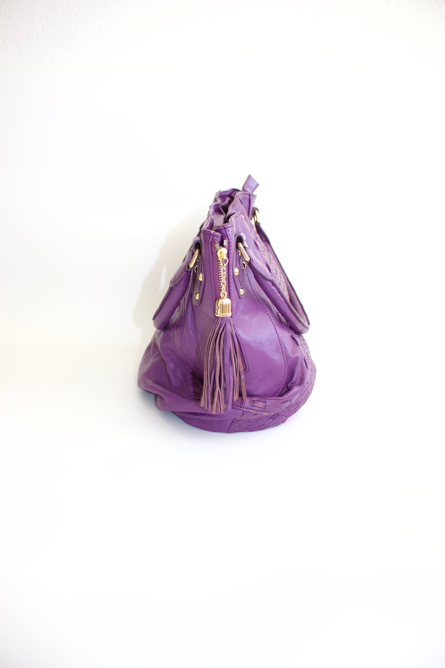 Miu Miu purple woven leather shoulder bag with tassels
