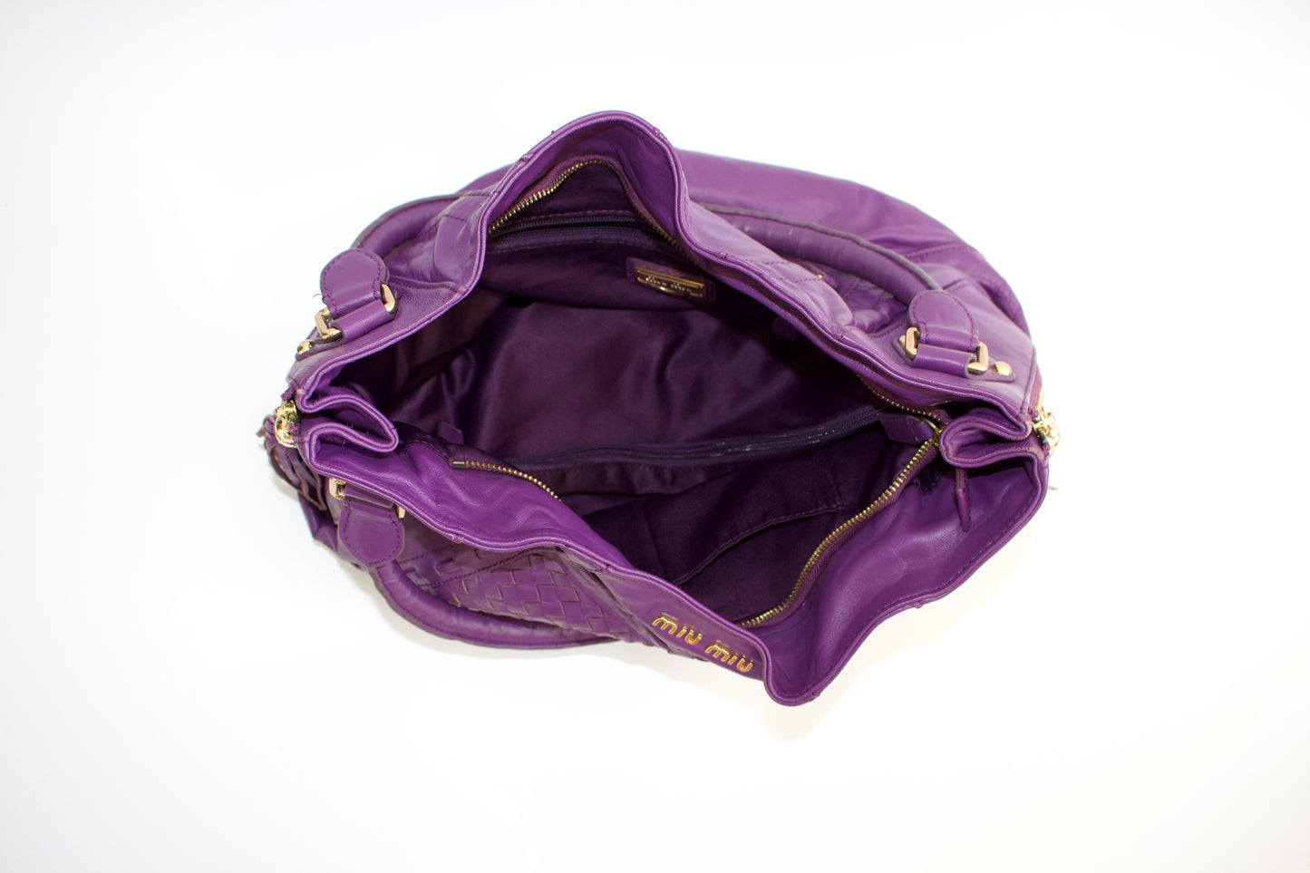 Miu Miu purple woven leather shoulder bag with tassels