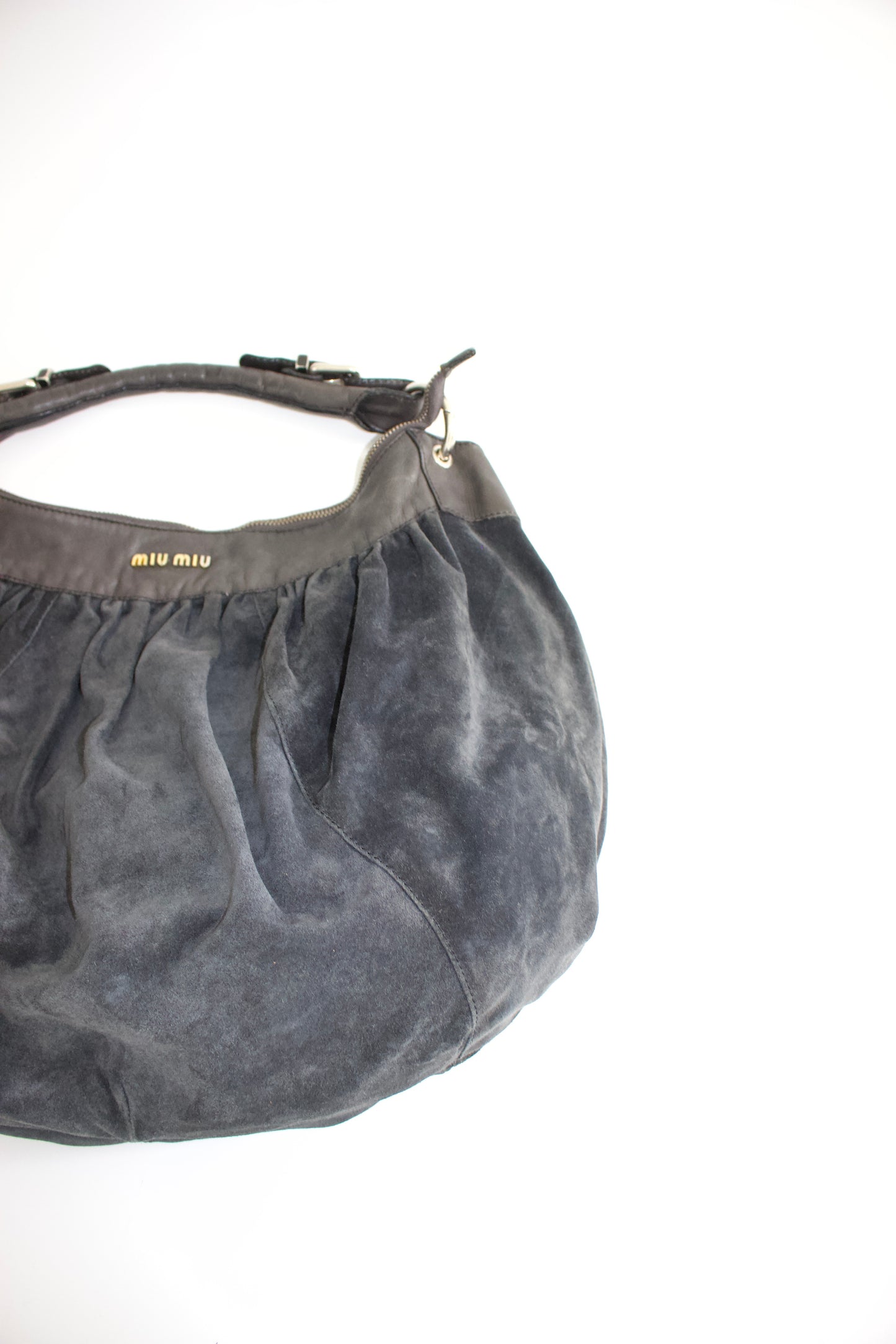 Miu Miu grey suede hobo bag