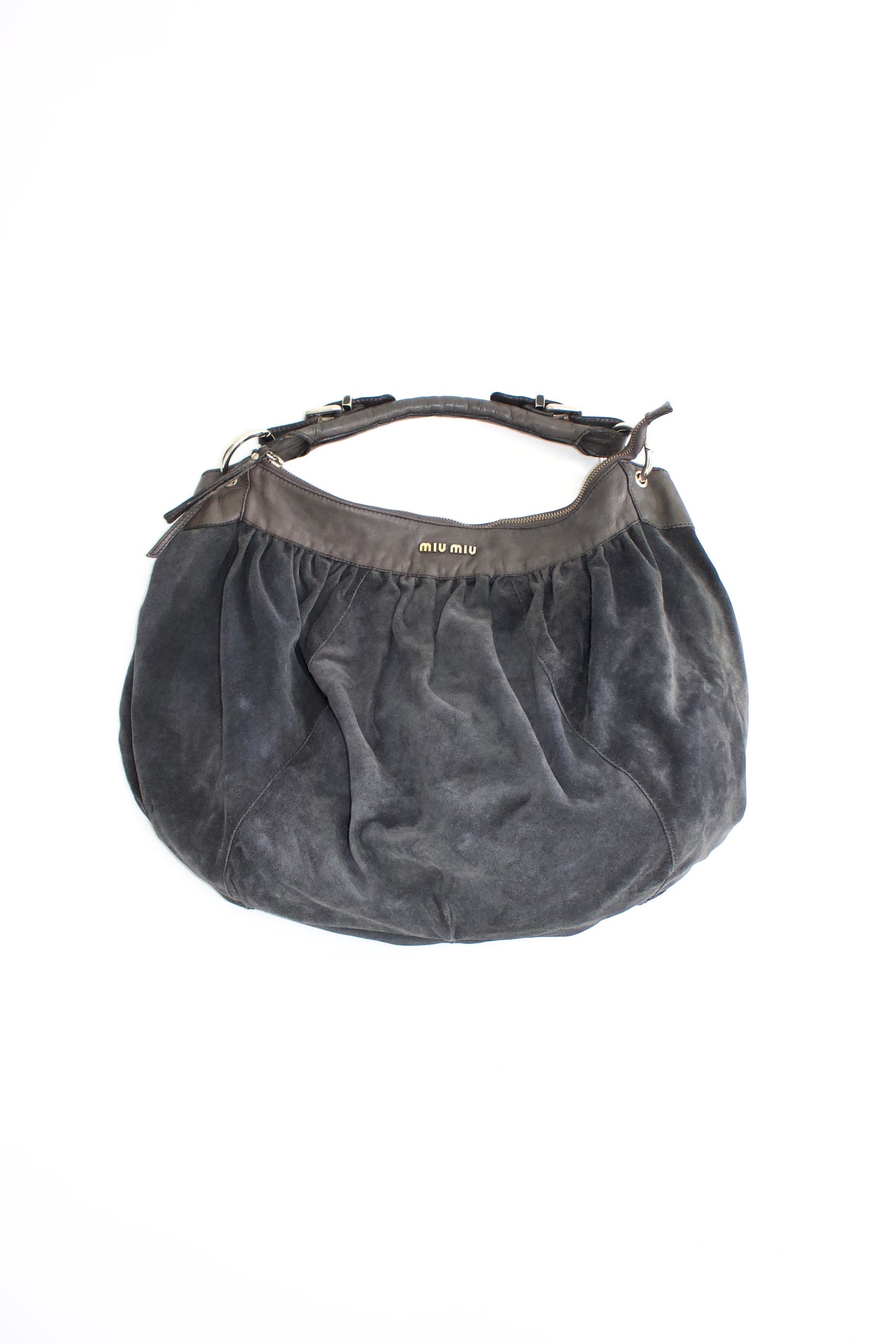 Miu Miu grey suede hobo bag