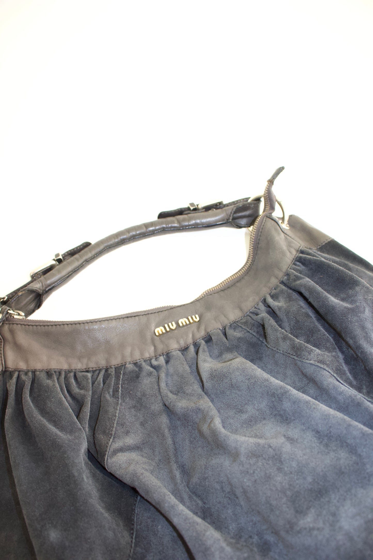 Miu Miu grey suede hobo bag