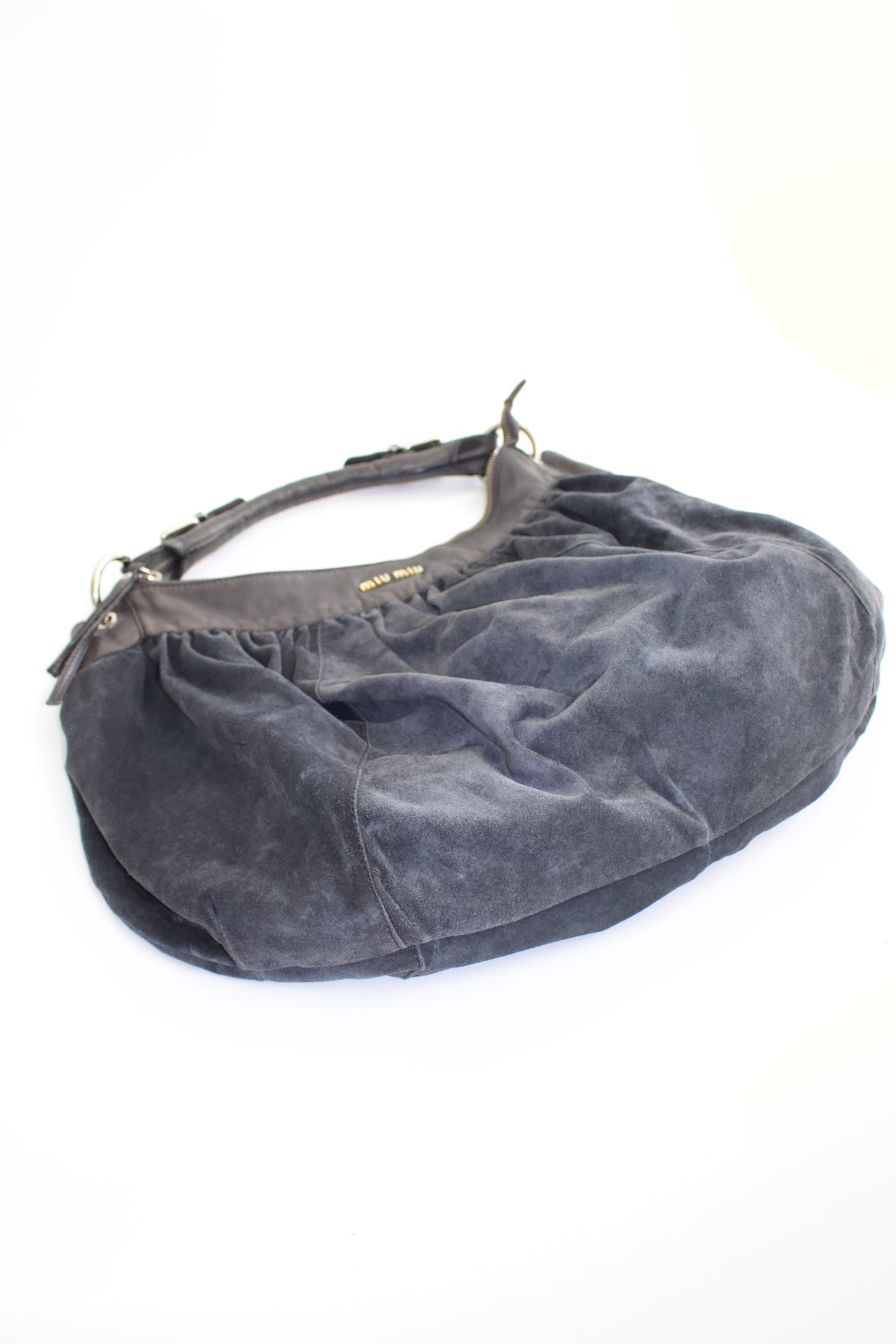 Miu Miu grey suede hobo bag