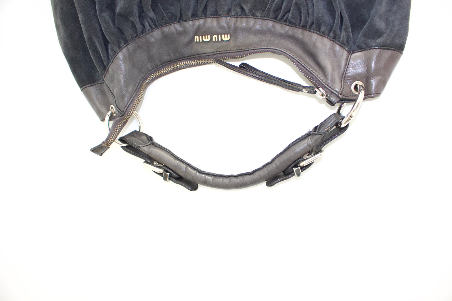 Miu Miu grey suede hobo bag