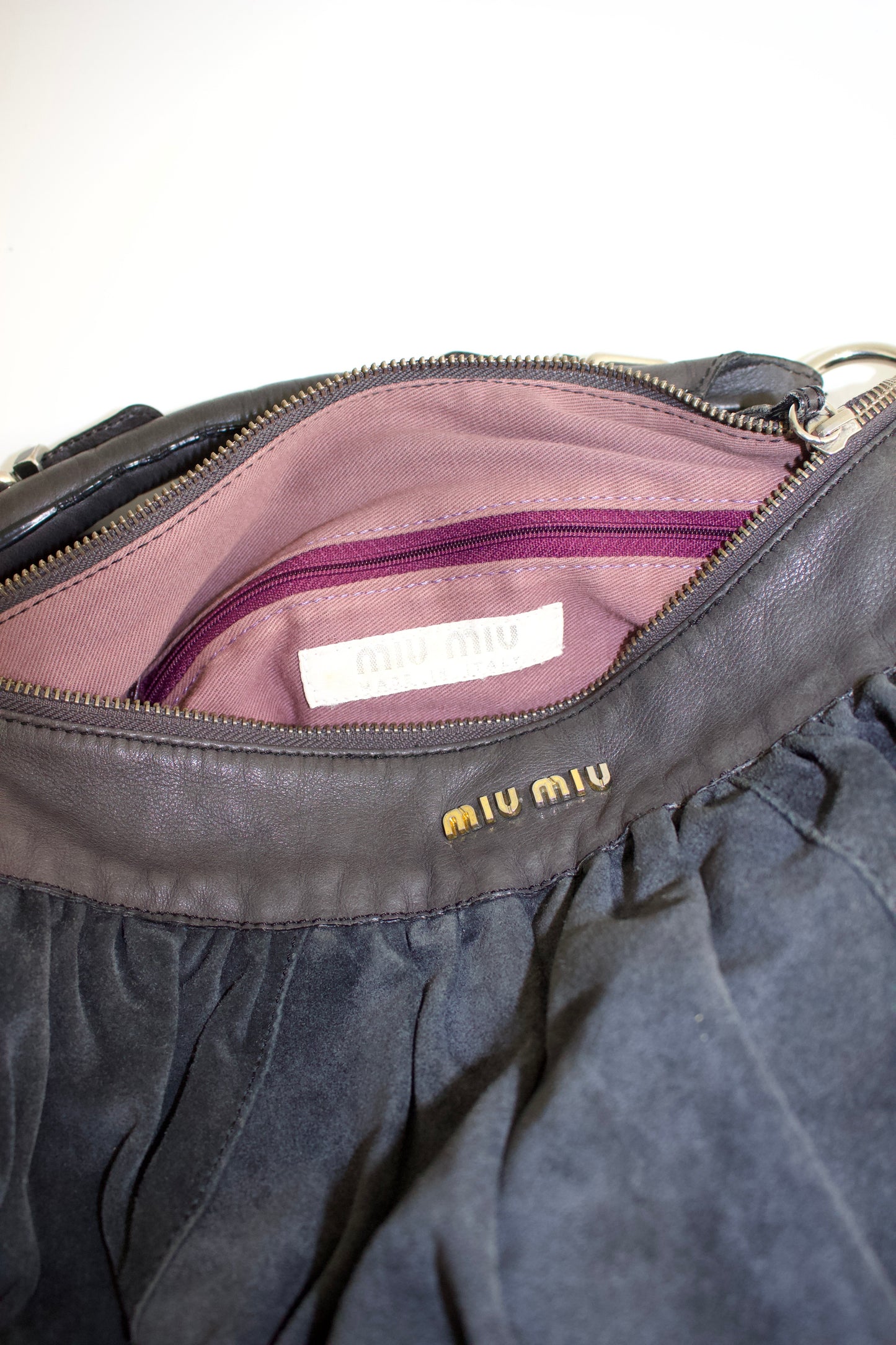 Miu Miu grey suede hobo bag