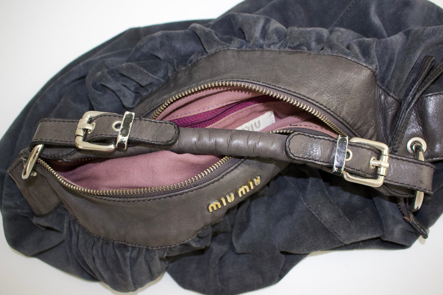 Miu Miu grey suede hobo bag