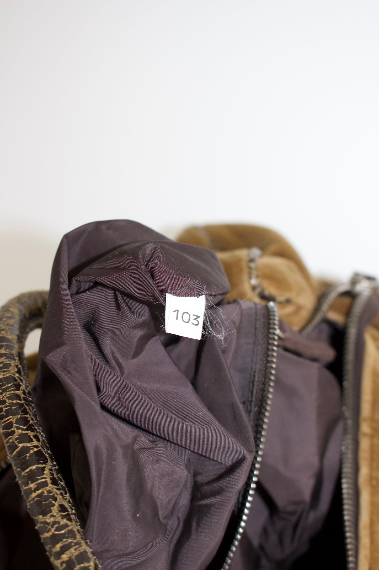 Miu Miu FW2001 khaki velvet bag with cracked leather handles
