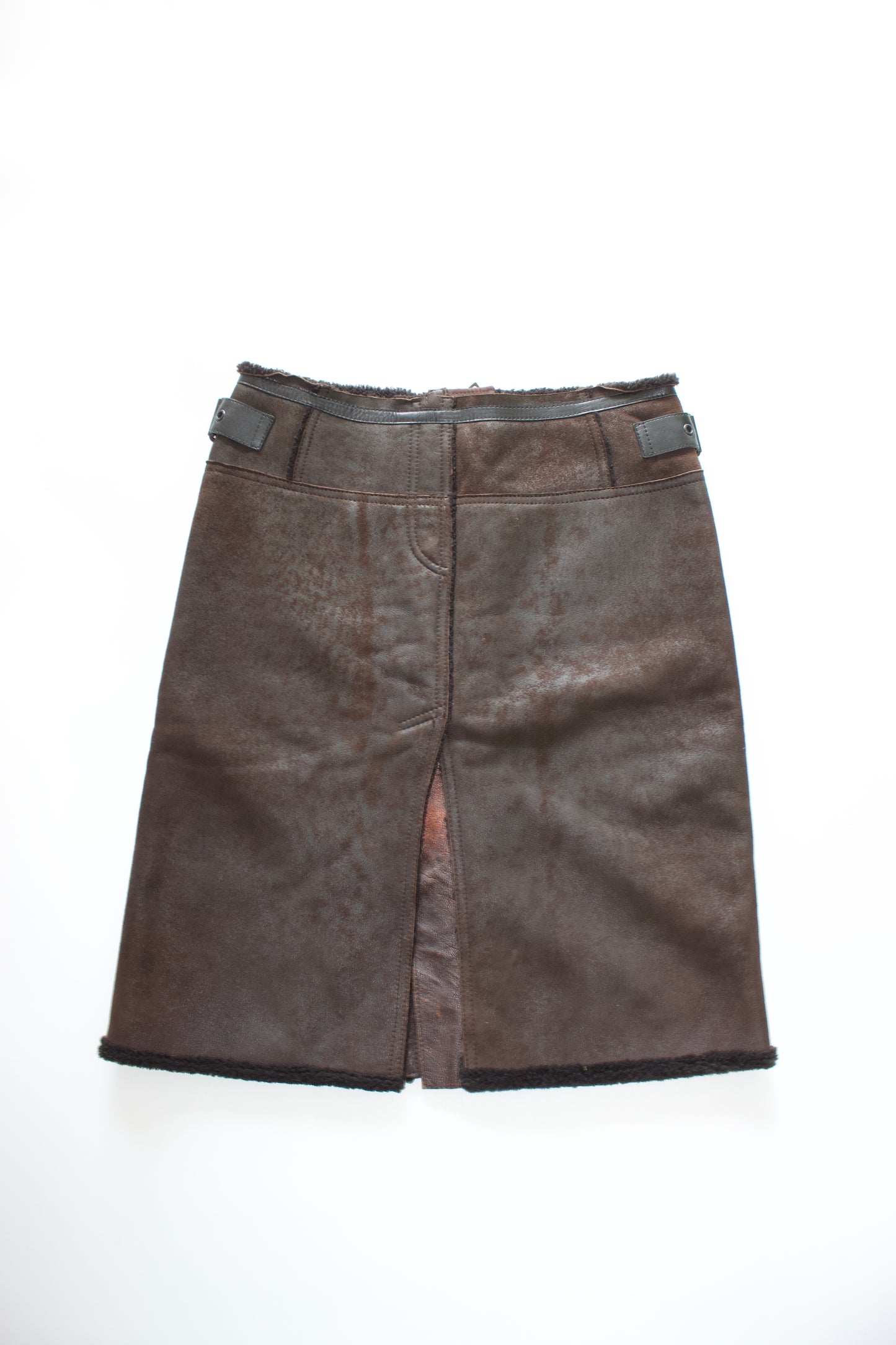 Prada 2000s brown shearling skirt