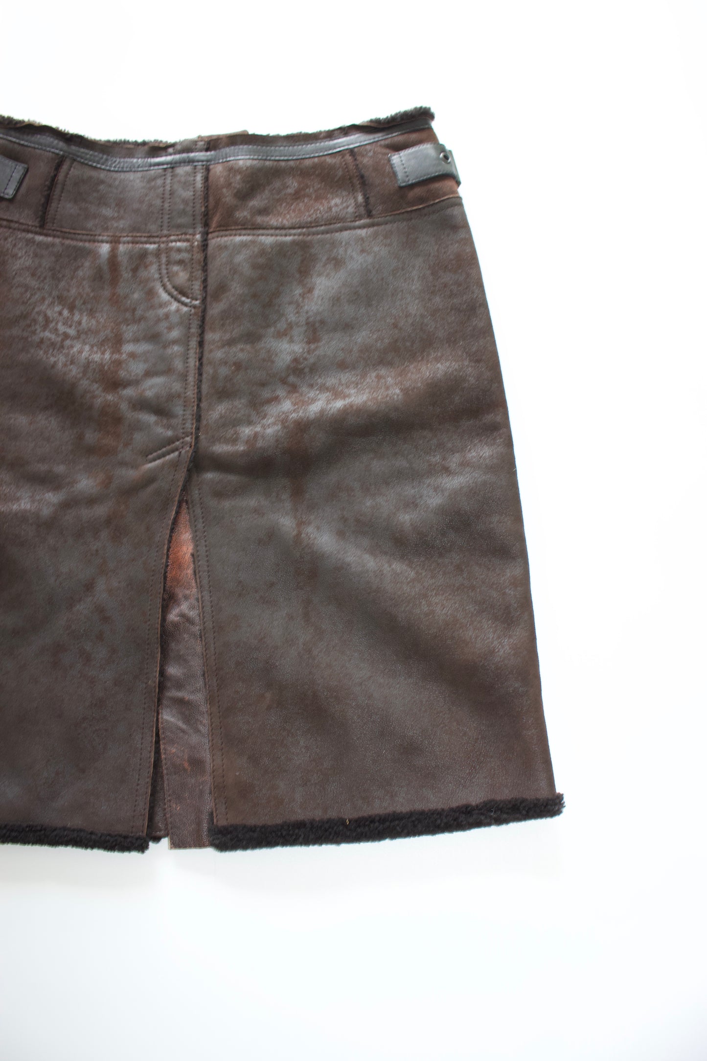 Prada 2000s brown shearling skirt