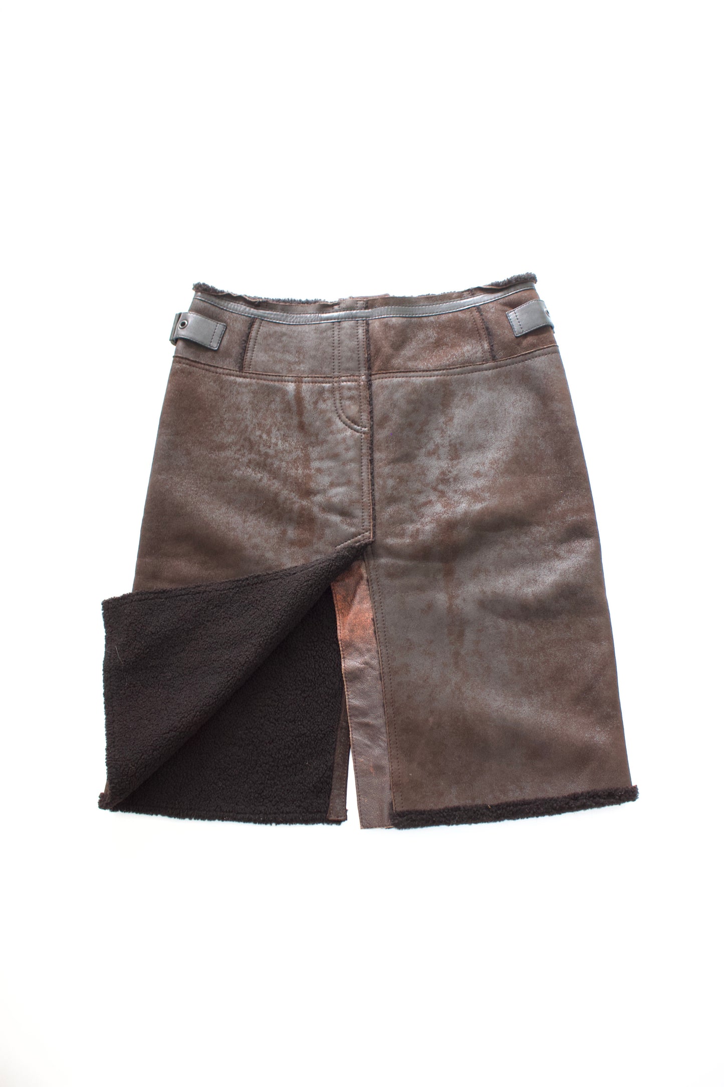 Prada 2000s brown shearling skirt