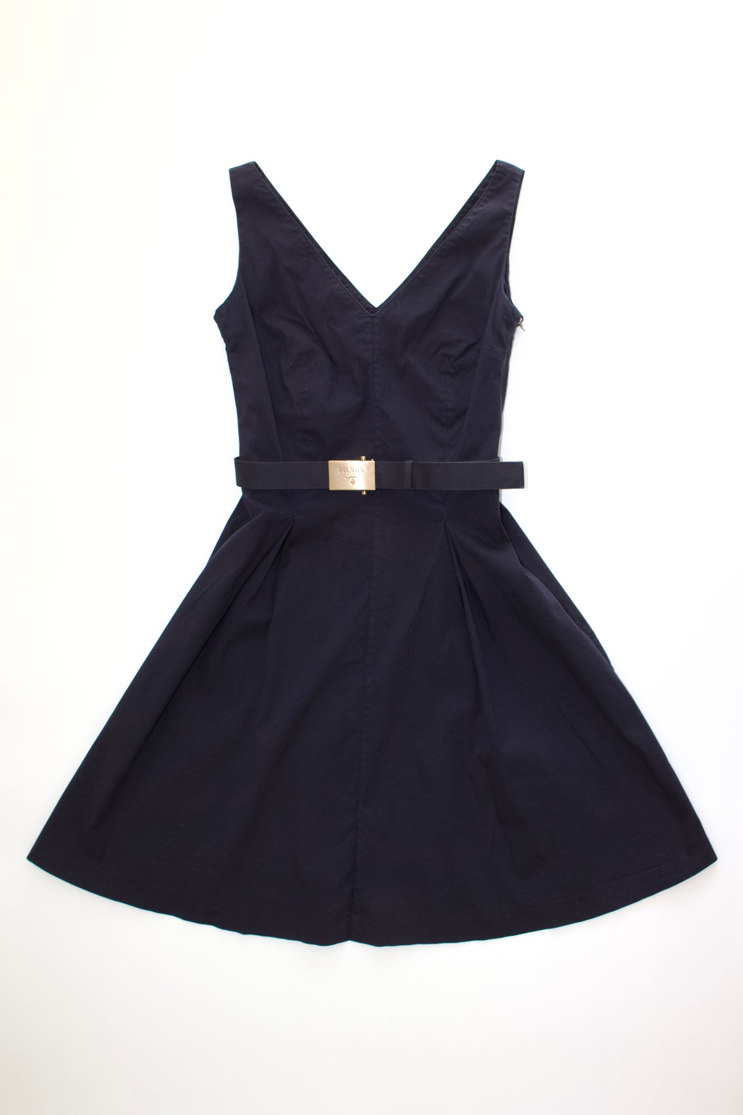 Prada SS 1995 navy A-line dress with logo belt