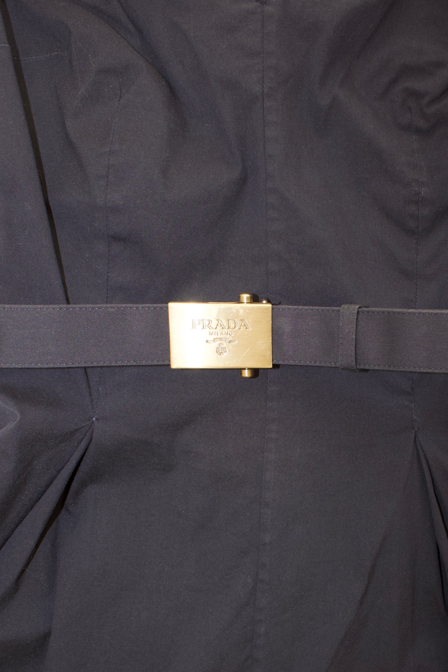 Prada SS 1995 navy A-line dress with logo belt