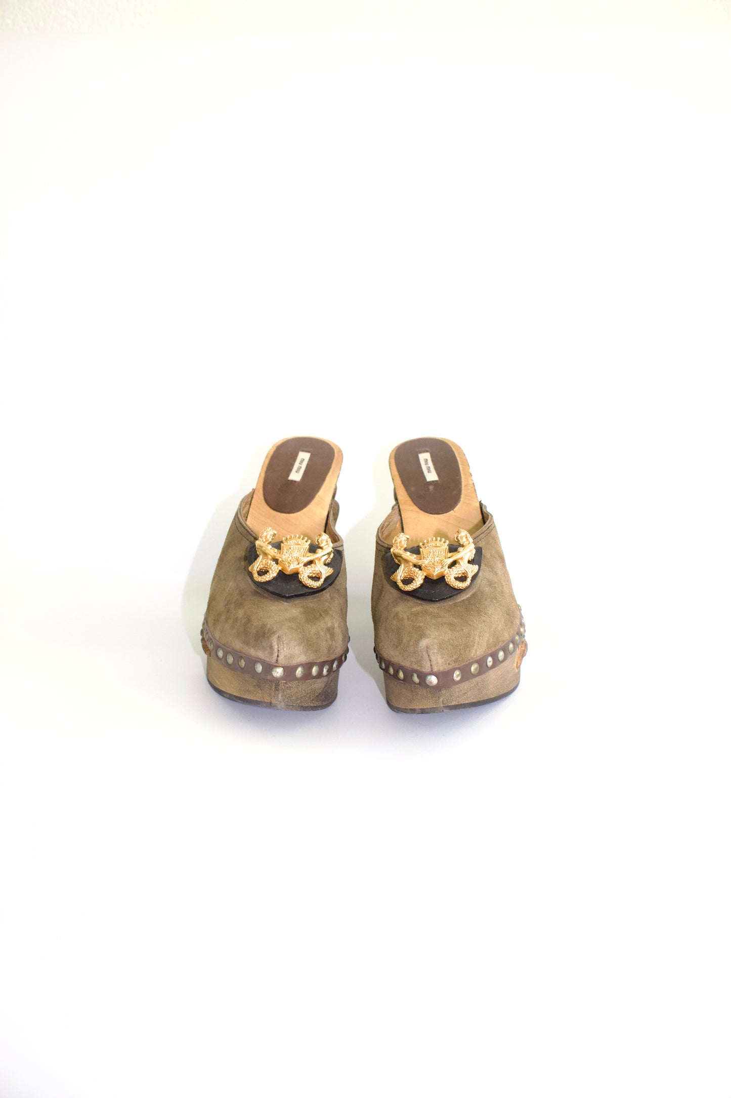 Miu Miu FW 2006 khaki wooden clogs