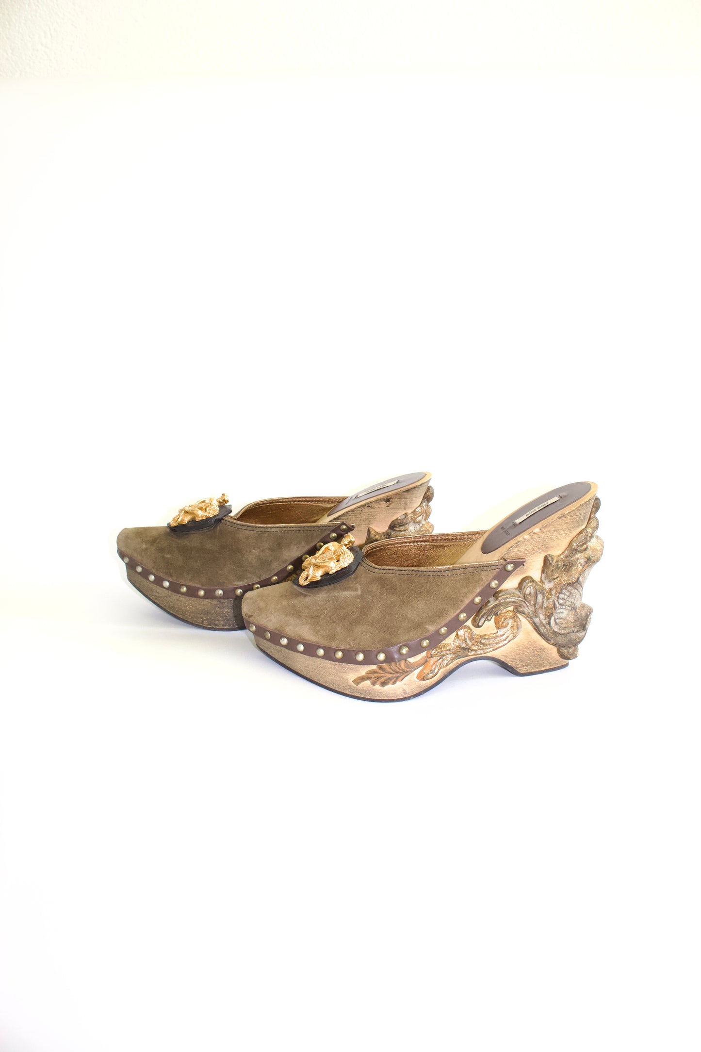 Miu Miu FW 2006 khaki wooden clogs