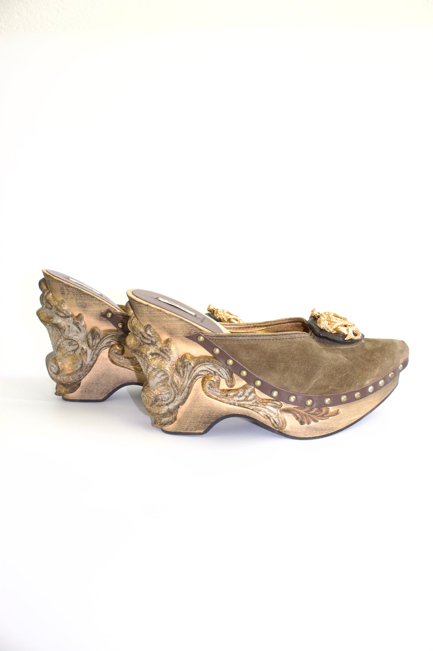 Miu Miu FW 2006 khaki wooden clogs