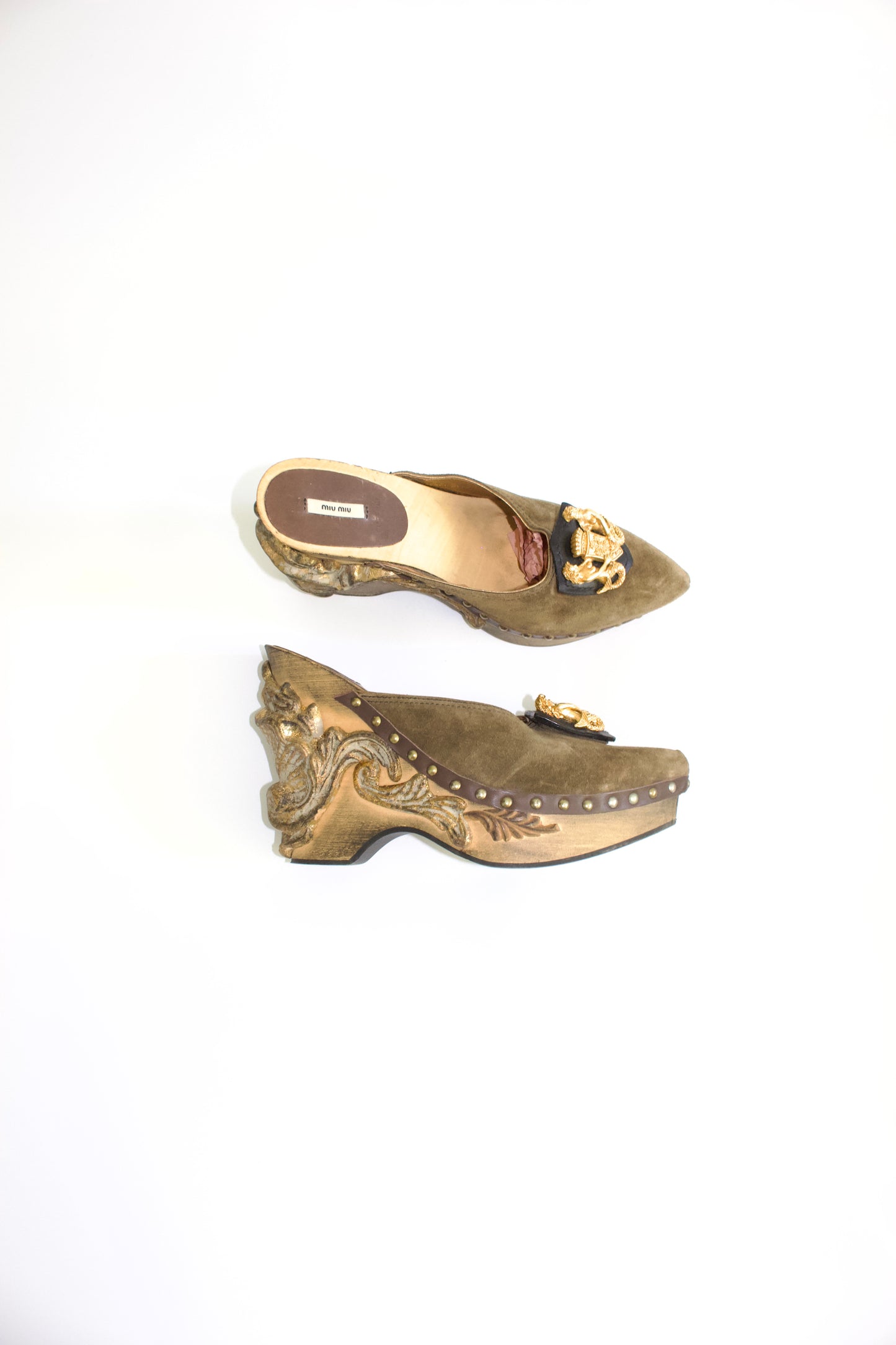 Miu Miu FW 2006 khaki wooden clogs