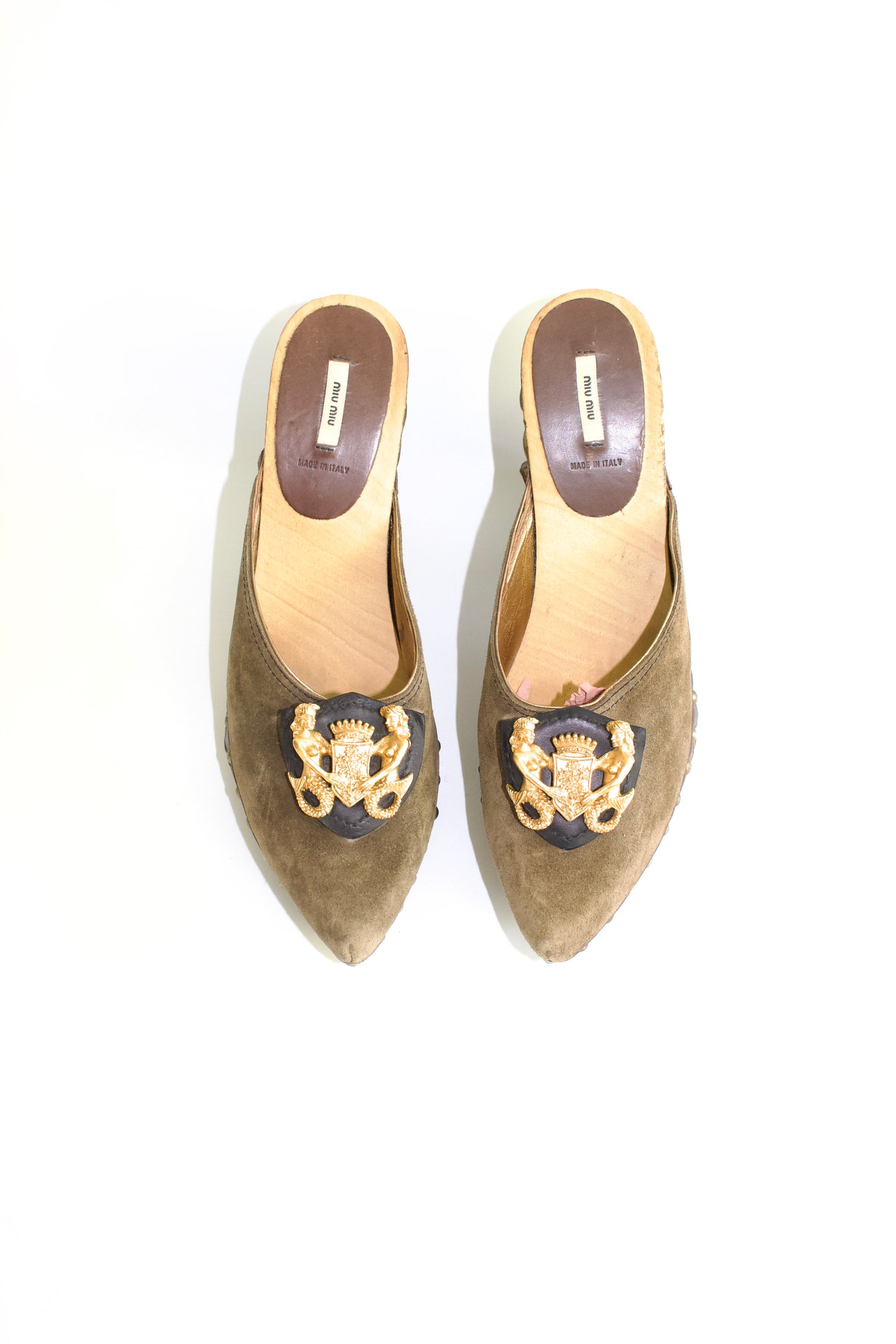 Miu Miu FW 2006 khaki wooden clogs