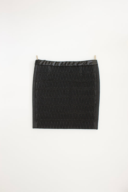 Prada 2000s black matelassé faux leather mini-skirt